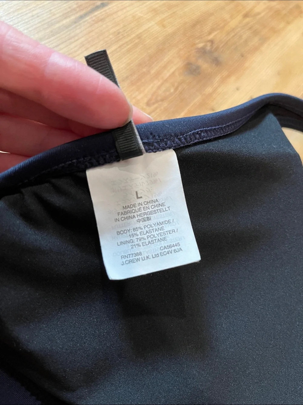 J CREW L Navy Blue Triangle Halter Tie Bikini Top Padded